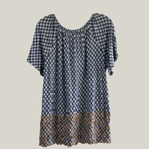 Fever 2XBoho Chic Womens Blouse Blue & Brown Floral Pattern